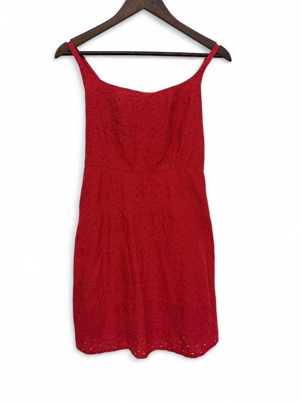 Old Navy Bright Red Eyelet Lace Mini Dress XS Smocked Back Sundress